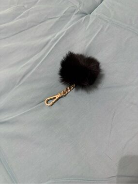 NWOT Michael Kors Black Fur Pom Keychain with Gold Hardware